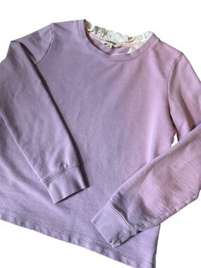 🪻Boden Lilac Purple Lace Trim Crew Collar Long Sleeve Lightweight Sweatshirt